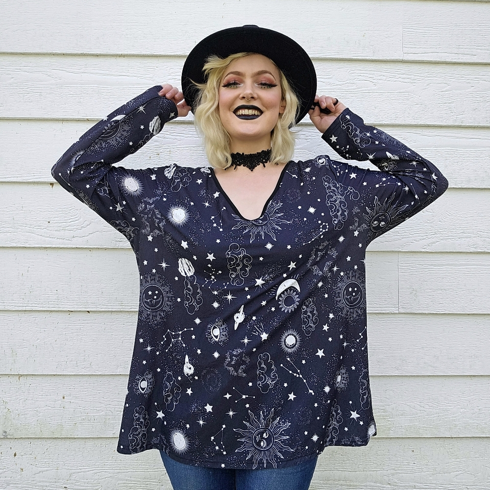 Witchy Astrology Goth Celestial Sakurafina 2XL Long Sleeve Top Shirt